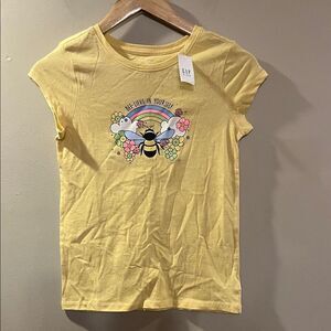 GAP Yellow Tee with Bee and Rainbow Graphic